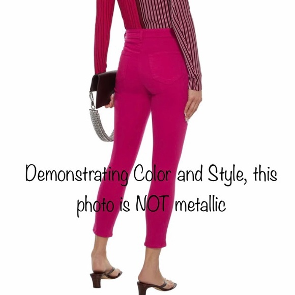 L'AGENCE Coated Foil Metallic Stretch High Rise Skinny Jeans Hot Pink 25 - Picture 10 of 15